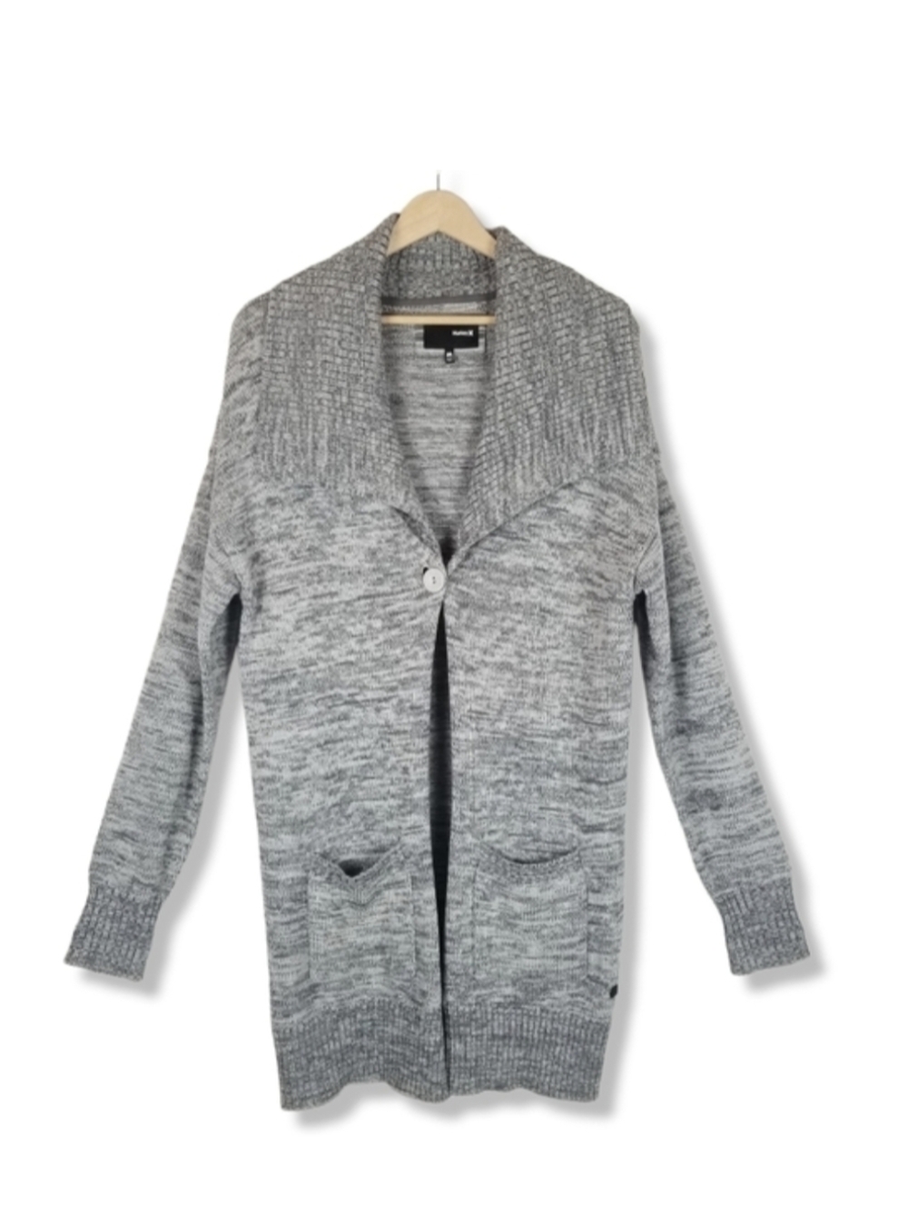 Hurley Long Line Cardigan‎ Sweater Medium Marled Gray